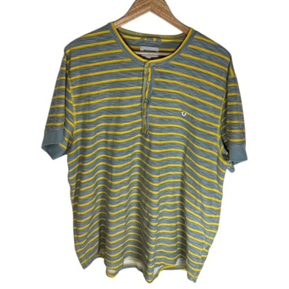 True‎ Religion Shirt Mens  XXXL Yellow Gray Henley